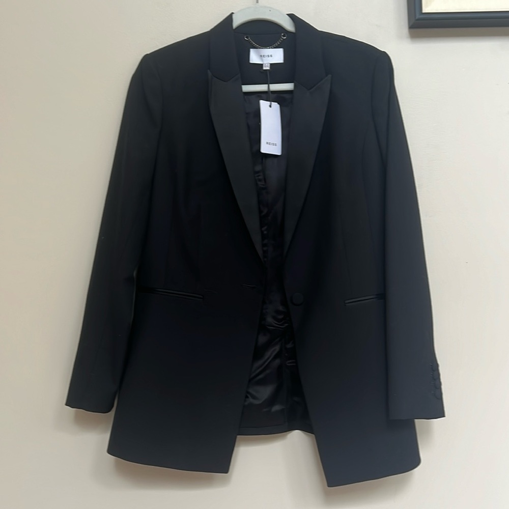 Reiss Black Blazer with Satin Lapel